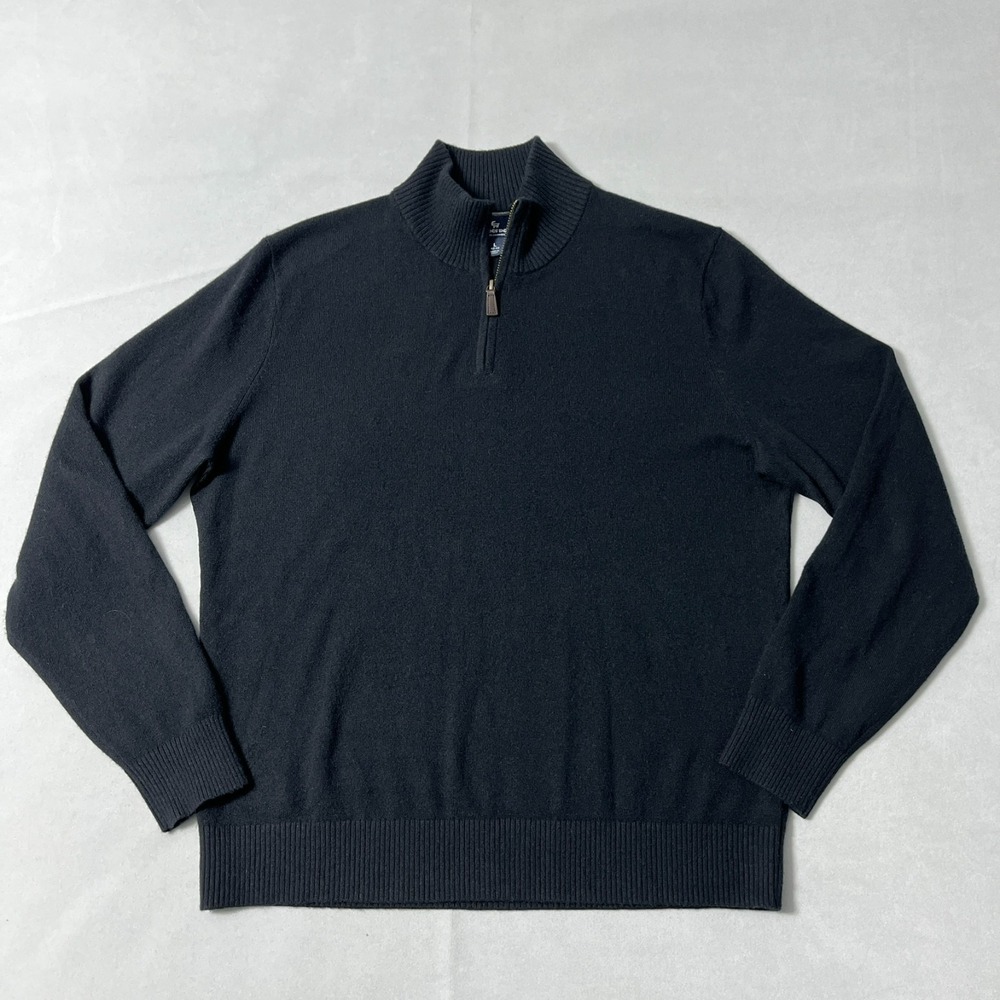 Lands End 100% Cashmere 1/4 Zip Sweater Men Large 42-44 Black